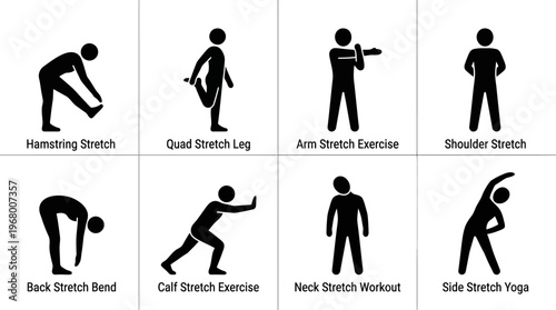 Stretching Exercise Vector Icons for Fitness and Wellness Design