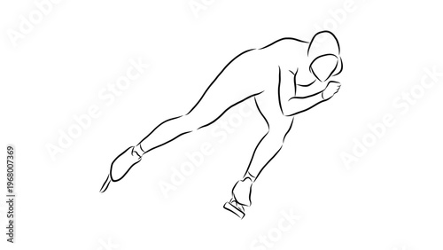 A minimalist line art illustration of a speed skater in motion