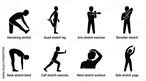 Stretching Exercise Vector Icons for Fitness and Wellness Design