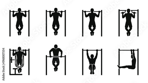 Pull-Up Exercise Vector Icons for Fitness and Training