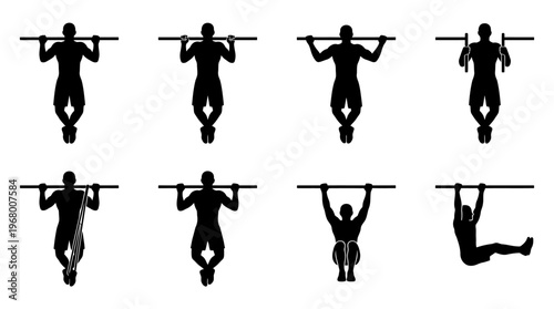 Pull-Up Exercise Vector Icons for Fitness and Training