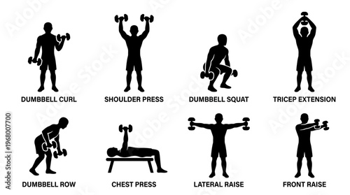 Dumbbell Exercise Vector Icons for Strength Training Design