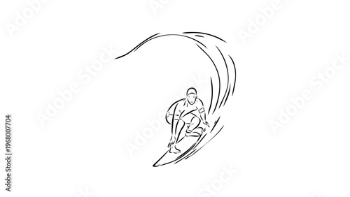 A minimalist vector illustration of a surfer riding a wave