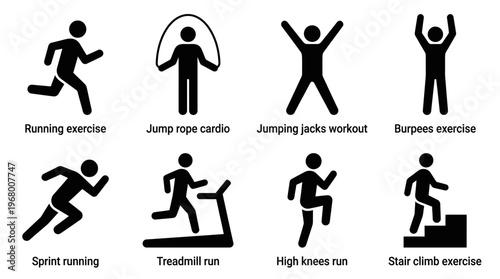 Cardio Exercise Vector Icons for Fitness and Training Design