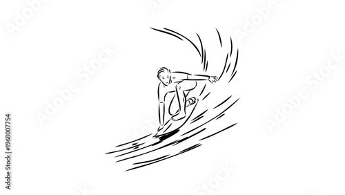 A minimalist vector illustration of a surfer riding a wave