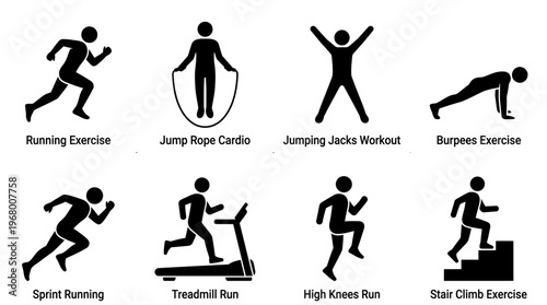 Cardio Exercise Vector Icons for Fitness and Training Design