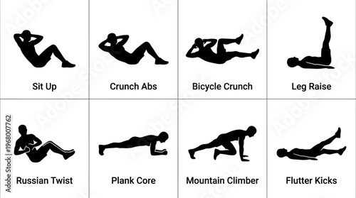 Plank Exercise Vector Icons for Core Fitness Training
