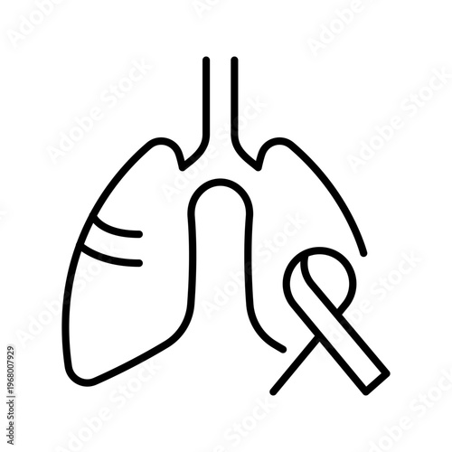 Lung cancer icon. Healthcare and oncology line symbol. Black and white.