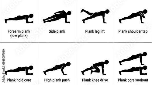 Plank Exercise Vector Icons for Core Fitness Training