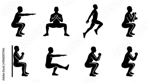 Squat Exercise Vector Icons for Fitness and Training Design