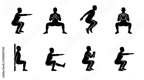 Squat Exercise Vector Icons for Fitness and Training Design