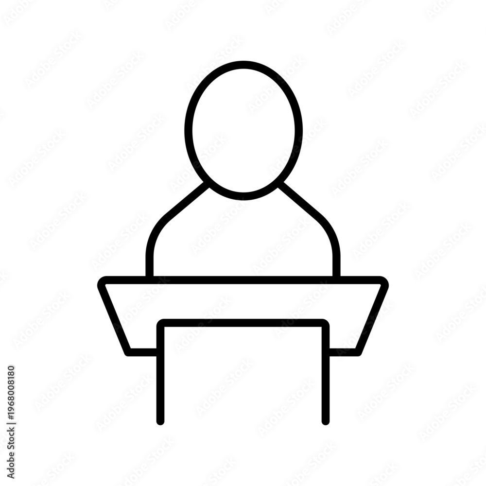 Fototapeta premium Podium speaker icon. Education and lecture line symbol. Black and white.