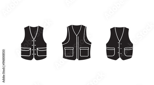 Blackvestswithwhiteoutlinesindifferentviewsisolatedonwhitebackground
