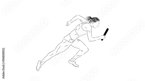 A female athlete running with a baton in a relay race