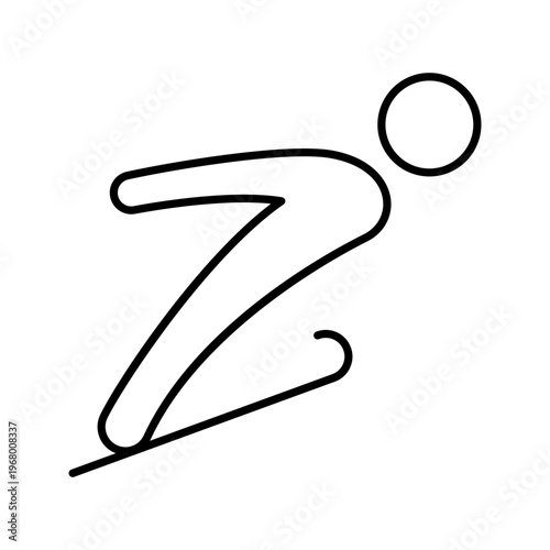 Ski jumping icon. Sports and ski jumping line symbol. Black and white.