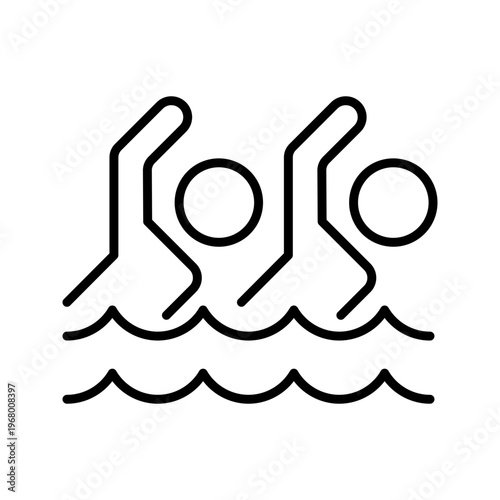 Synchronized swimming icon. Sports and synchronized swimming line symbol. Black and white.