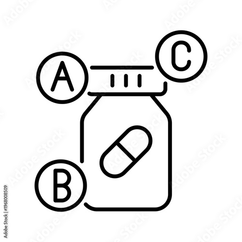 Vitamin supplement icon. Healthcare and dietary supplement line symbol. Black and white.
