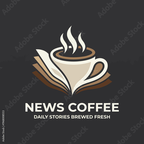 A warm and inviting illustration of a coffee cup with steam, accompanied by a book, symbolizing the perfect start to the day with fresh news and a delightful brew.