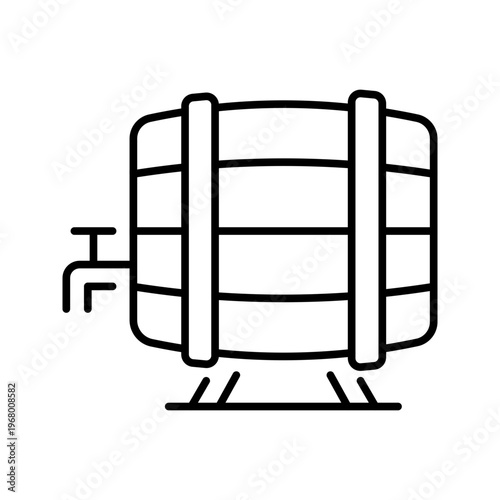 Wine barrel icon. Food and winemaking line symbol. Black and white.