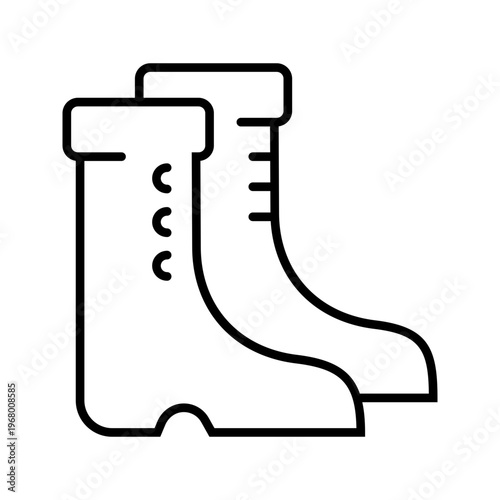 Wellington boot icon. Fashion and footwear line symbol. Black and white.