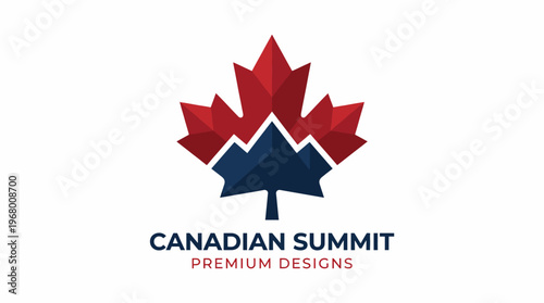 A modern logo that beautifully combines a Canadian maple leaf and mountain imagery, representing pride and nature, ideal for representing Canada’s wilderness and outdoor adventures.