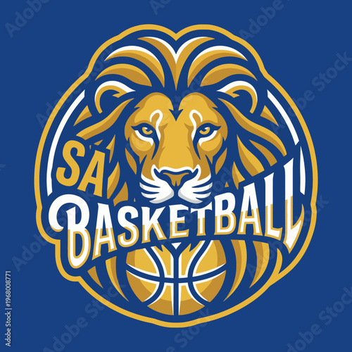 This vibrant logo design for SÁ Basketball captures the fierce spirit of a lion, emphasizing strength and teamwork in a stylized, cartoonish approach suitable for sports.