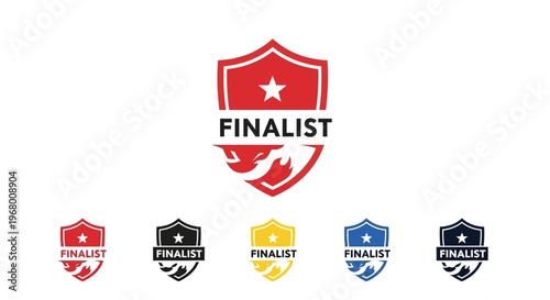 Collection of finalist badges in various colors.