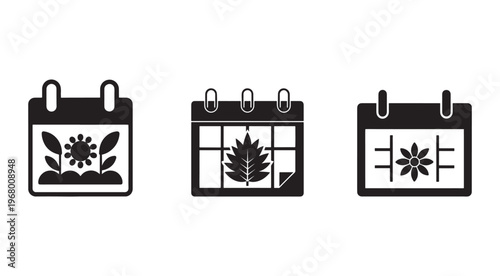 Calendar icons with plant and flower designs for seasons and holidays  representing nature and time