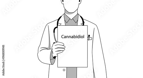Doctor Holding Clipboard with Cannabidiol Text Medical Illustration.