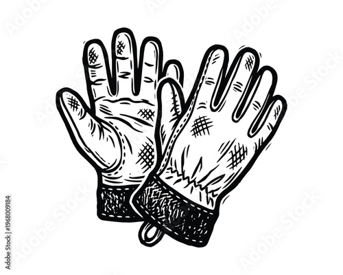 Illustration of protective work gloves. Handwear for gardening. Construction safety.