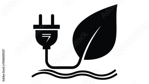 A black plug seamlessly transforms into a green leaf symbolizing eco friendly power and sustainable energy solutions silhouette high quality professional