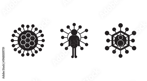 Coronavirus icons set with human and molecular structures  health and medical symbols for virus transmission and biology