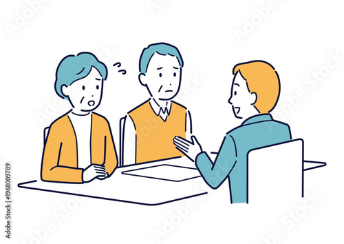 困りごとを相談をする高齢夫婦のイラスト