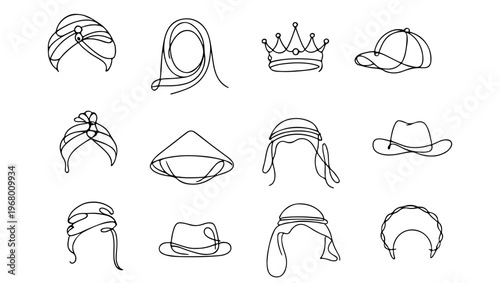 “Cultural Headwear Line Art Icon Pack”