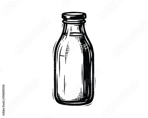 Milk bottle with lid isolated on a transparent background, hand drawn sketch style. Vector illustration.