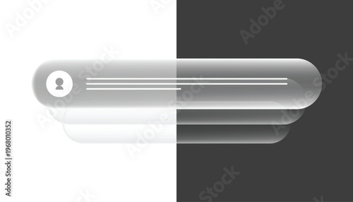 Modern glass morphism UI design. Frosted transparent panels. User notification pop up vector element.