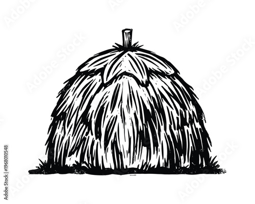 Monochrome organic design element, hand drawn black and white haystack, isolated on a white background