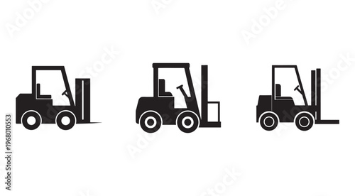 Forklift truck silhouettes in different positions for industrial and warehouse use  heavy machinery for lifting and moving heavy loads