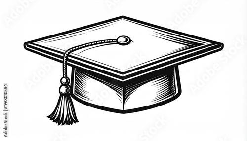 Graduation Cap with Tassel Sketch Illustration.