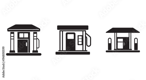 Gas station icons with different designs and fuel pumps  illustrations of petrol stations in simple style