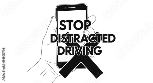 Canvastavla Stop distracted driving sign with hand holding smartphone and large cross symbol