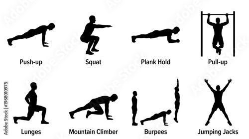 Bodyweight Fitness Vector Icons for Training and Workout Design