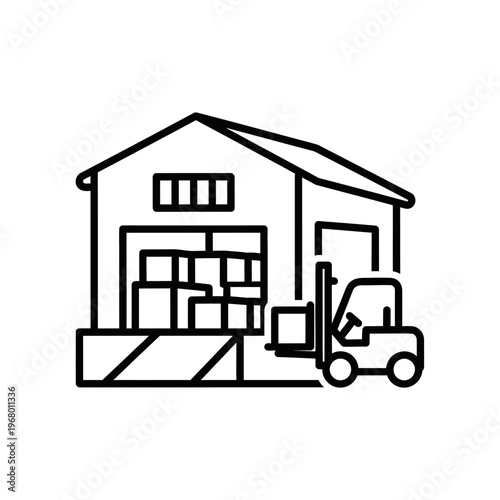 Warehouse Storage Facility with Stacked Boxes and Forklift Equipment