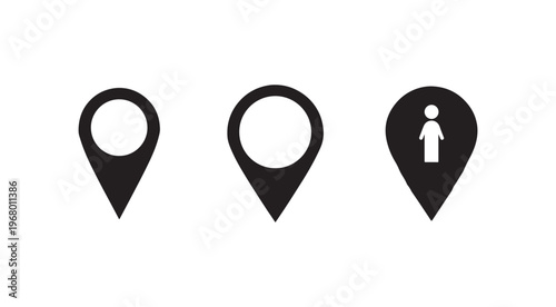 Mappin icons with different symbols for location and user identification on white background