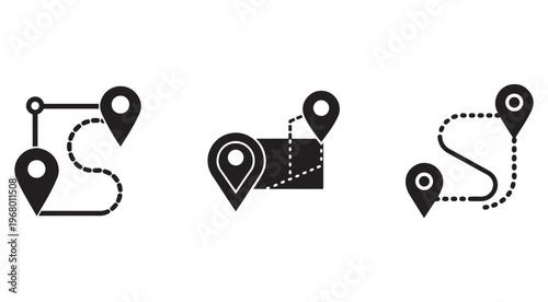 Navigation route path and location pin icons for mapping and directions  travel and transportation symbols