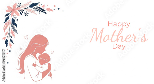Happy mother's day watercolor illustration with mother and child