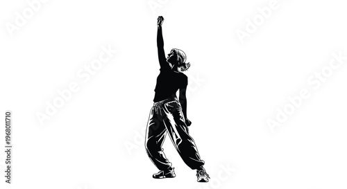 Dynamic vector illustration of a determined young woman raising her fist in triumph or protest, showing strength.