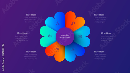 6 steps heart shape infographic diagram for business planning on dark background