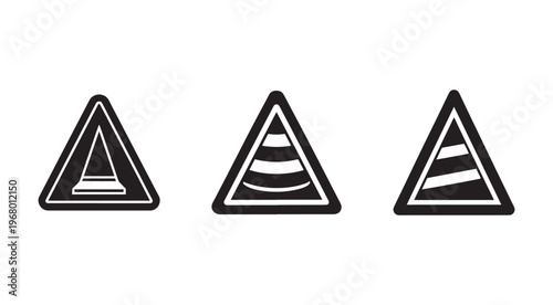 Road signs warning of uneven road surface ahead  triangular signs with different types of road bumps