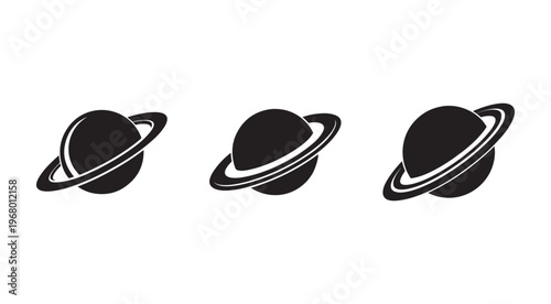 Saturn planet with rings in different angles  isolated on white background